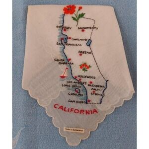 NWT Vintage California Map Souvenir Hanky Swiss Embroidery Handkerchief New